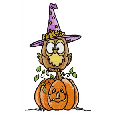 Haunted Harvest embroidery design featuring whimsical owls, perfect for Halloween-themed projects.