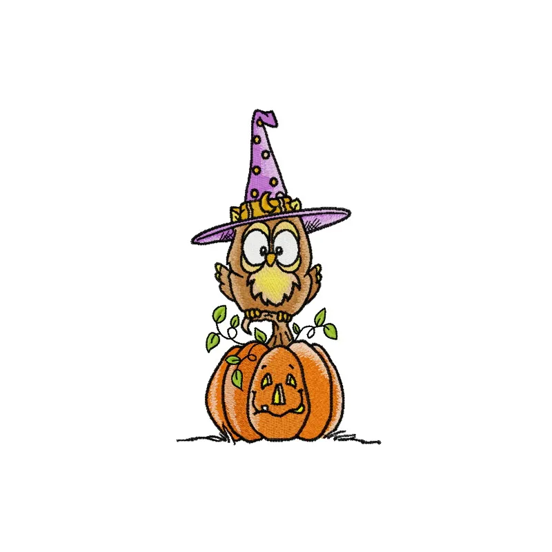 Haunted Harvest embroidery design featuring whimsical owls, perfect for Halloween-themed projects.