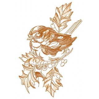 Robin on branch of holly 2 embroidery design - Embroidery Design
