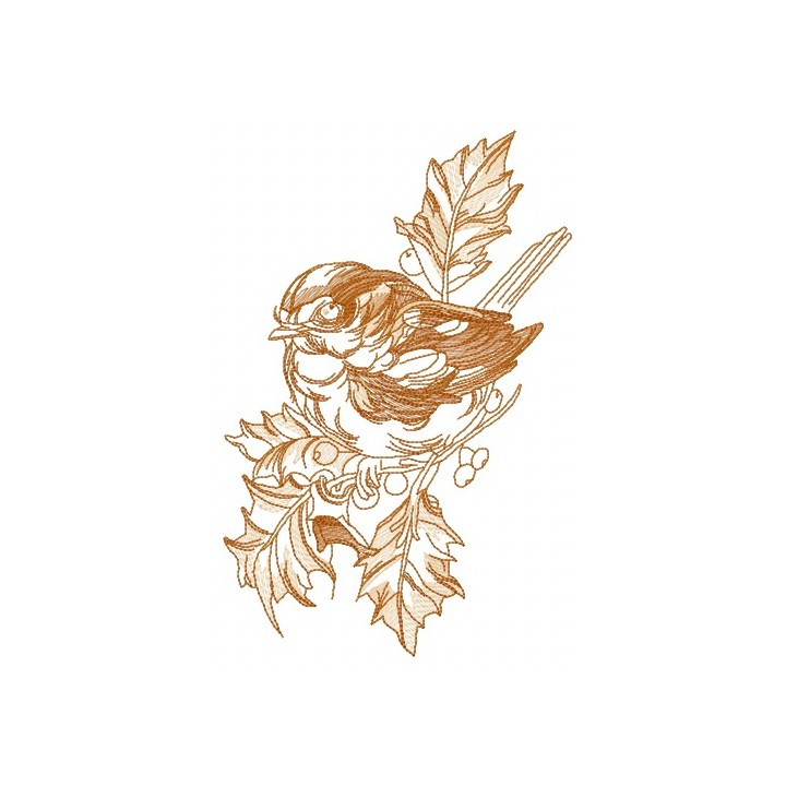 Robin on branch of holly 2 embroidery design - Embroidery Design
