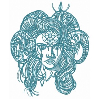 Horny demon with pictograph on forehead 2 embroidery design - Embroidery Design