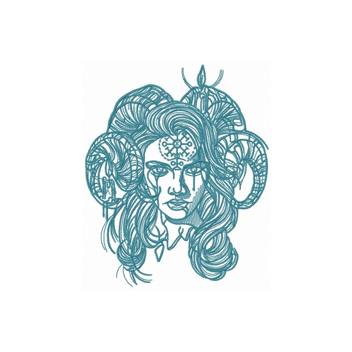 Horny demon with pictograph on forehead 2 embroidery design - Embroidery Design