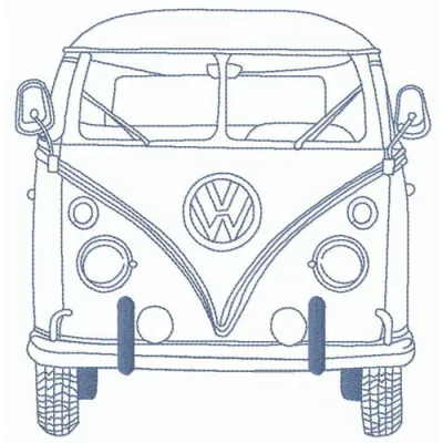 Preview of My Volkswagen Van embroidery design featuring a classic van motif for stitching on various fabric items.
