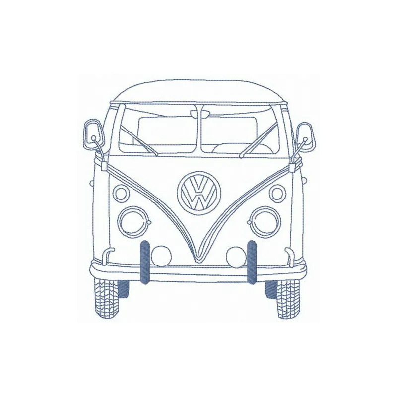 Preview of My Volkswagen Van embroidery design featuring a classic van motif for stitching on various fabric items.