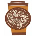 Morning begins with coffee embroidery design showcasing a cozy coffee-themed stitched motif.