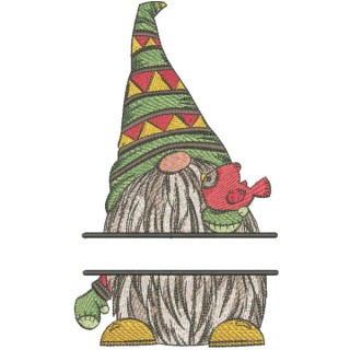 Dwarf with bird monogram embroidery design - Embroidery Design