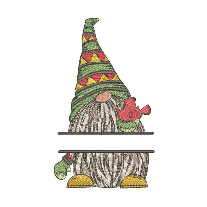 Dwarf with bird monogram embroidery design - Embroidery Design