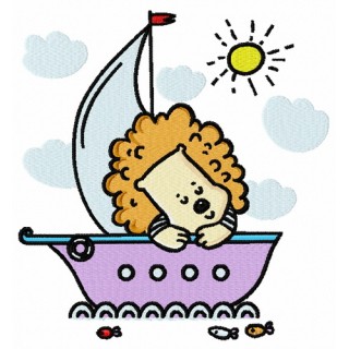 Baby lion sailing embroidery design - Embroidery Design