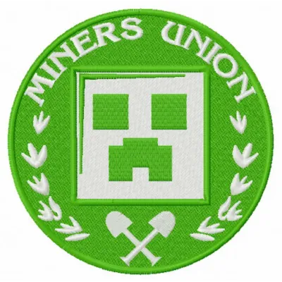 Miners Union logo 2 embroidery design inspired by Minecraft, showcasing intricate details for creative stitching projects.