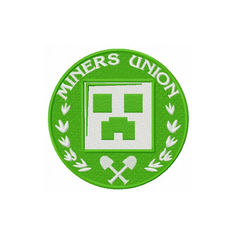 Miners Union logo 2 embroidery design inspired by Minecraft, showcasing intricate details for creative stitching projects.