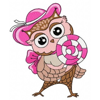 Owl with lollipop 4 embroidery design - Embroidery Design