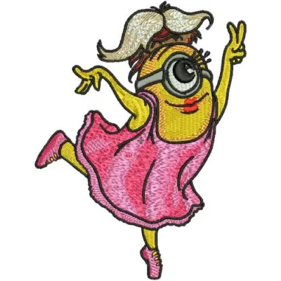 Minion dancer embroidery design featuring a playful Minion character from Despicable Me, perfect for various projects.