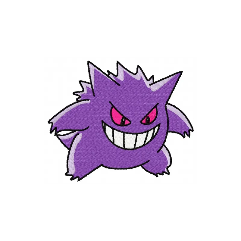 Gengar embroidery design featuring the playful Pokémon in a vibrant stitched motif, ideal for various projects.