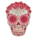 Floral skull embroidery design showcasing intricate stitching patterns for creative projects.