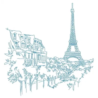 Eiffel Tower 4 embroidery design featuring a detailed representation of the iconic landmark, ideal for travel-themed project…