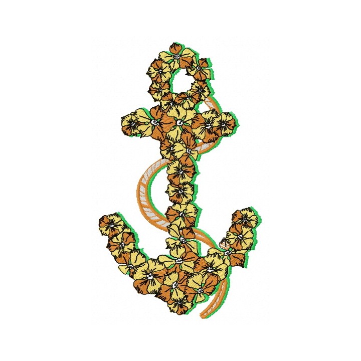 Floral anchor embroidery design - Embroidery Design