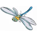 Whimsical funny dragonfly embroidery design, showcasing vibrant colors and intricate stitching patterns for creative project…