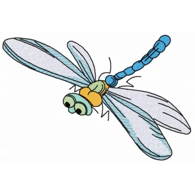 Whimsical funny dragonfly embroidery design, showcasing vibrant colors and intricate stitching patterns for creative project…
