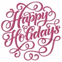 Happy holidays embroidery design showcasing a festive quote, perfect for stitching on holiday decor or gifts.