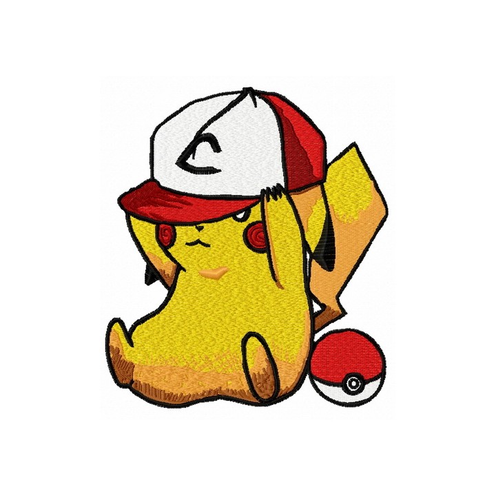 Pikachu in baseball cap embroidery design - Embroidery Design