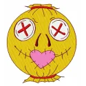 Embroidery design preview of a charming scarecrow in love, perfect for Halloween-themed stitching projects.