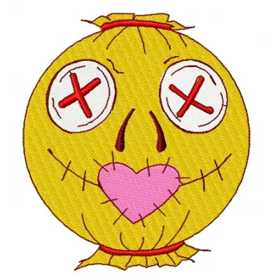 Embroidery design preview of a charming scarecrow in love, perfect for Halloween-themed stitching projects.