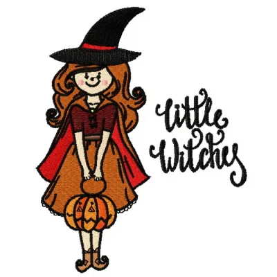 Little witches embroidery design for Halloween, showcasing whimsical stitched motifs perfect for festive projects.
