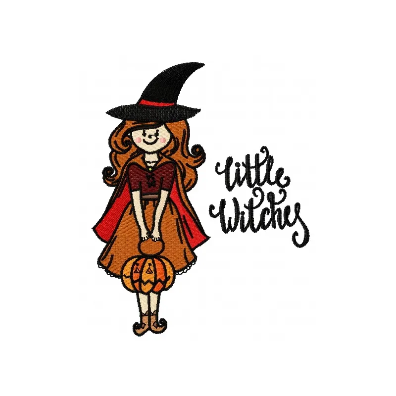 Little witches embroidery design for Halloween, showcasing whimsical stitched motifs perfect for festive projects.