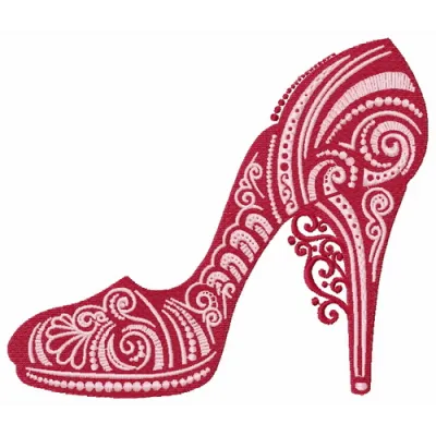 Preview of a stylish high heel shoe embroidery design, showcasing intricate stitching patterns for fashion accessories.