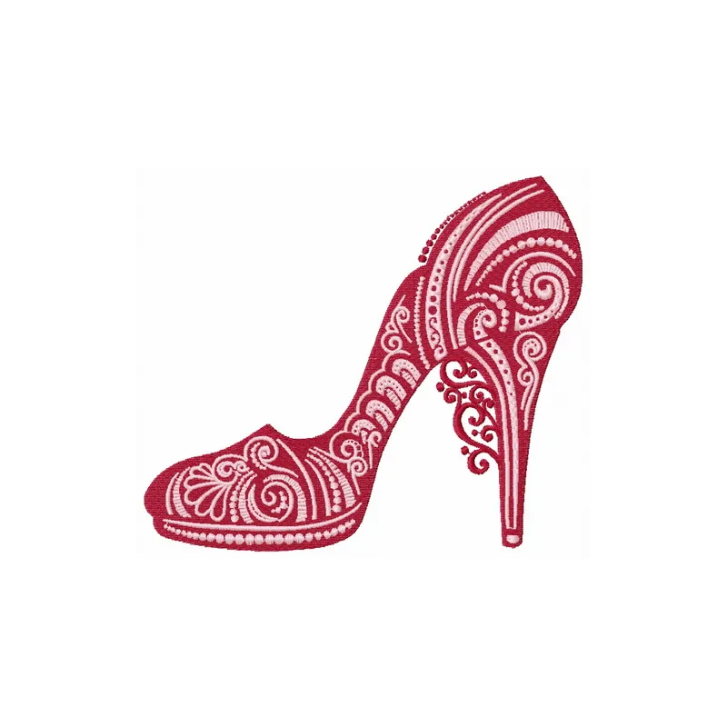 Preview of a stylish high heel shoe embroidery design, showcasing intricate stitching patterns for fashion accessories.