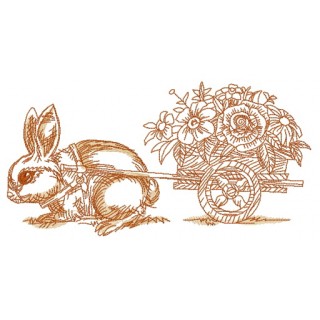 Bunny and cart with flowers 2 embroidery design - Embroidery Design
