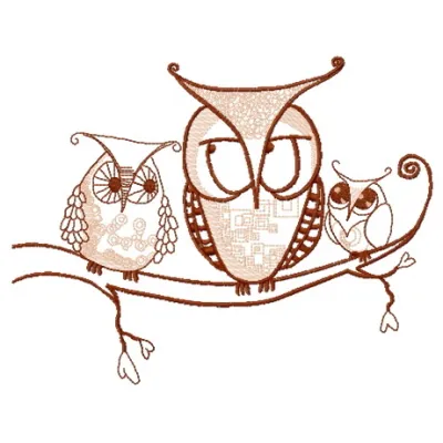 Bizarre owls 2 embroidery design showcasing whimsical owl motifs for creative stitching projects.