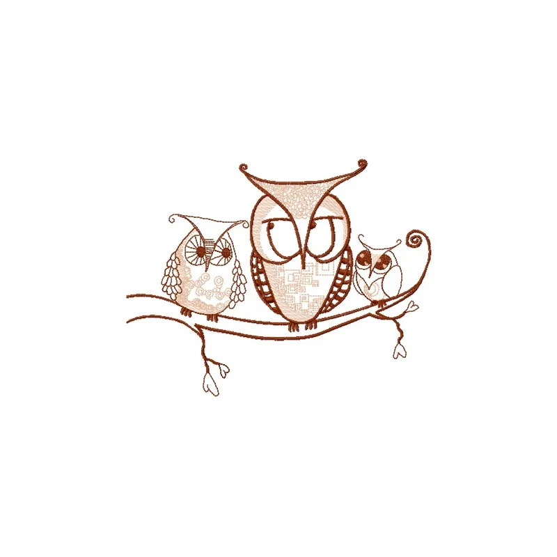 Bizarre owls 2 embroidery design showcasing whimsical owl motifs for creative stitching projects.