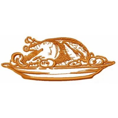 Roasted turkey embroidery design featuring a detailed motif, ideal for kitchen decor and cooking enthusiasts.