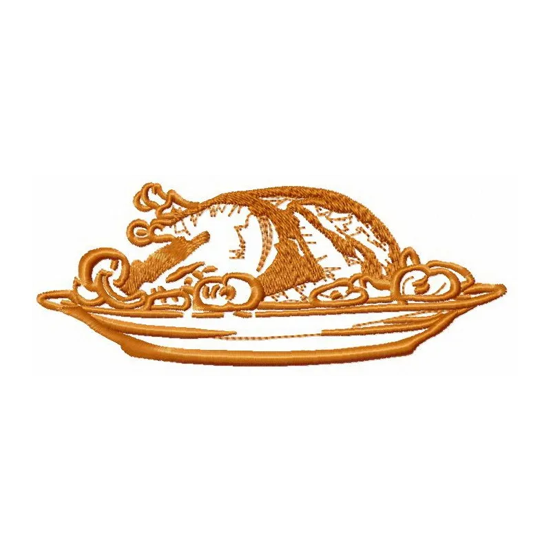 Roasted turkey embroidery design featuring a detailed motif, ideal for kitchen decor and cooking enthusiasts.