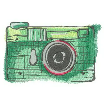 Preview of the My Old Green Camera embroidery design, showcasing intricate stitching patterns for hobby projects.