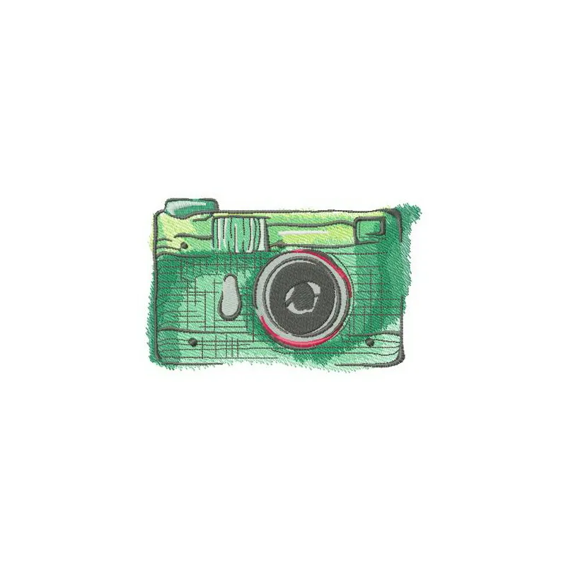 Preview of the My Old Green Camera embroidery design, showcasing intricate stitching patterns for hobby projects.