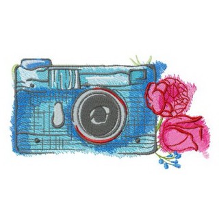Blue camera and roses embroidery design - Embroidery Design