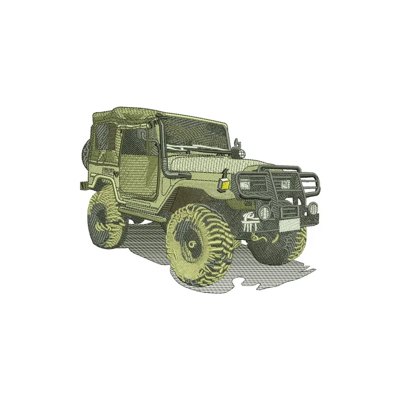 Jeep car 2 embroidery design showcasing a detailed stitched motif for creative projects on t-shirts and bags.