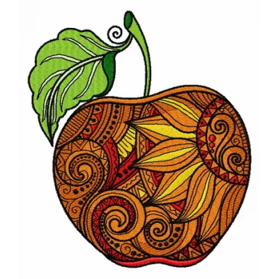Mosaic apple embroidery design showcasing intricate stitching patterns, perfect for kitchen and cooking projects.