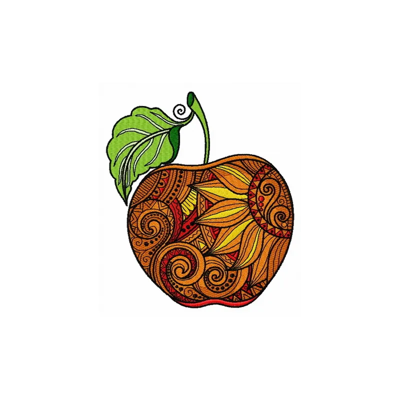 Mosaic apple embroidery design showcasing intricate stitching patterns, perfect for kitchen and cooking projects.