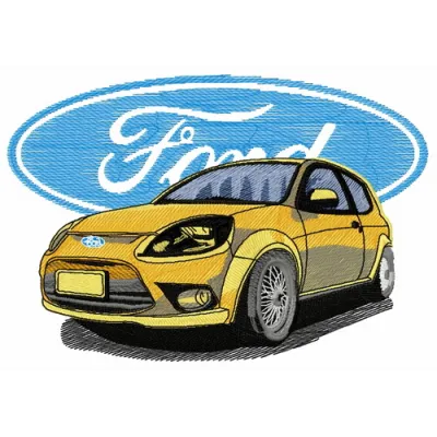 Ford car embroidery design showcasing a detailed stitched motif for automotive enthusiasts.