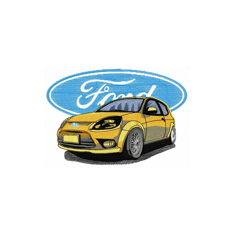 Ford car embroidery design showcasing a detailed stitched motif for automotive enthusiasts.