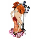 Embroidery design of a girl wearing a cowboy hat, perfect for stitching on t-shirts or tote bags.