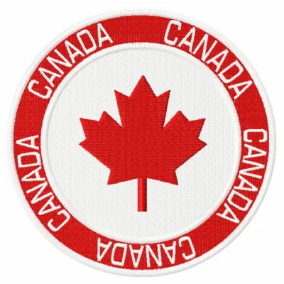 Canada badge embroidery design preview showcasing a stitched motif suitable for jackets and bags.