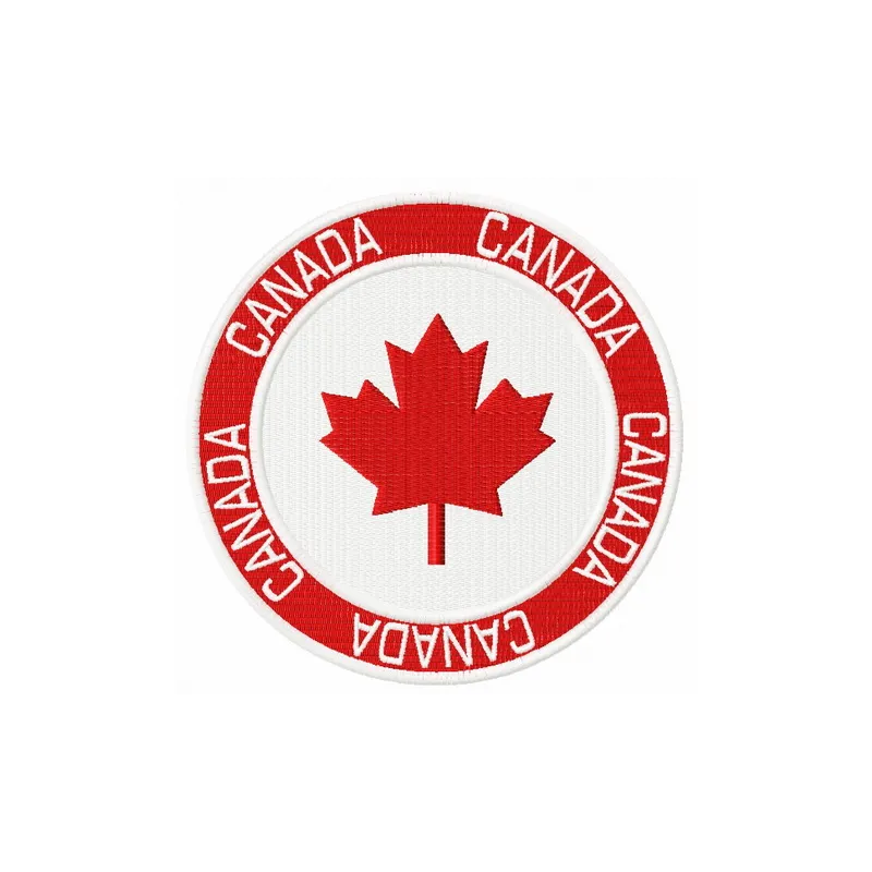 Canada badge embroidery design preview showcasing a stitched motif suitable for jackets and bags.