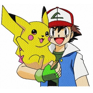 Pikachu with Ash Ketchum embroidery design - Embroidery Design