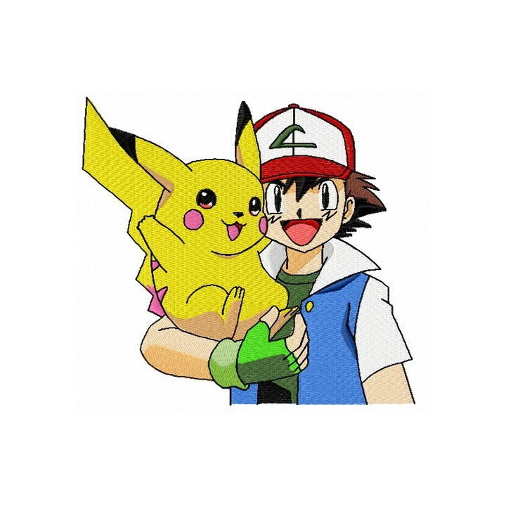 Pikachu with Ash Ketchum embroidery design - Embroidery Design