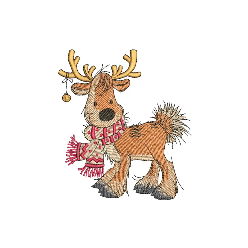 Cute Christmas deer embroidery design, featuring a charming woodland animal motif for festive stitching projects.