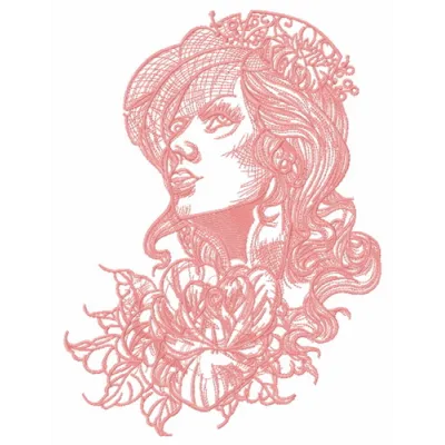 Pensive pretty girl 2 embroidery design showcasing a thoughtful female figure, ideal for various fabric items.